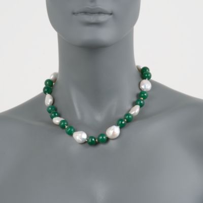Baroque Coin Pearland Green Agate Bead Necklace in 14kt Yellow Gold &mdash; Alt Image 2