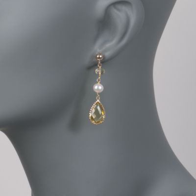12.00 ct. t.w. Lemon Quartz and 6-6.5mm Pearl Drop Earrings in 14kt Yellow Gold &mdash; Alt Image 2