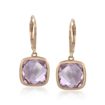 9.75 ct. t.w. Square Rose De France Amethyst Earrings in 14kt Yellow Gold &mdash; Alt Image 1