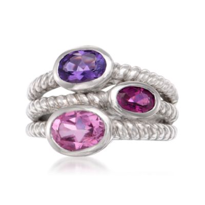 2.35 ct. t.w. Multi-Gemstone Multi-Band Ring in Sterling Silver &mdash; Alt Image 1