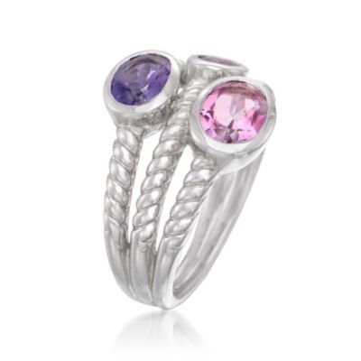 2.35 ct. t.w. Multi-Gemstone Multi-Band Ring in Sterling Silver &mdash; Alt Image 3