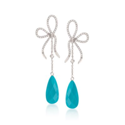 Turquoise and 1.20 ct. t.w. CZ Drop Earrings in Sterling Silver &mdash; Alt Image 1