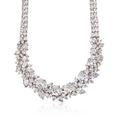 162.00 ct. t.w. CZ Wreath Necklace in Sterling Silver. 15" &mdash; Alt Image 1