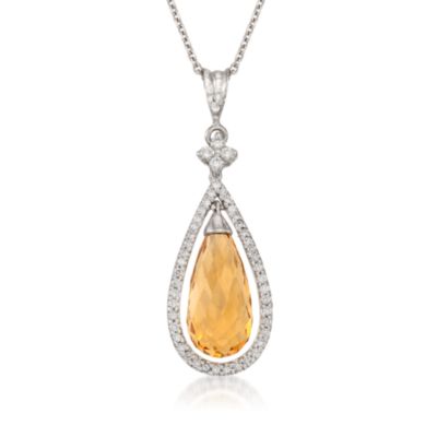 2.00 Carat Citrine and Diamond Pendant Necklace in 14kt White Gold. 16" &mdash; Alt Image 1