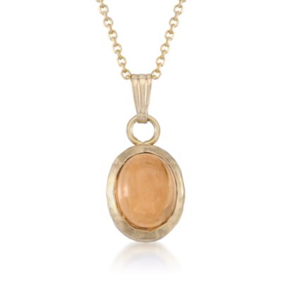 Oval Cabochon Cognac Quartz Pendant Necklace in 14kt Yellow Gold. 16" &mdash; Alt Image 1