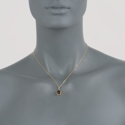 Oval Cabochon Cognac Quartz Pendant Necklace in 14kt Yellow Gold. 16" &mdash; Alt Image 2