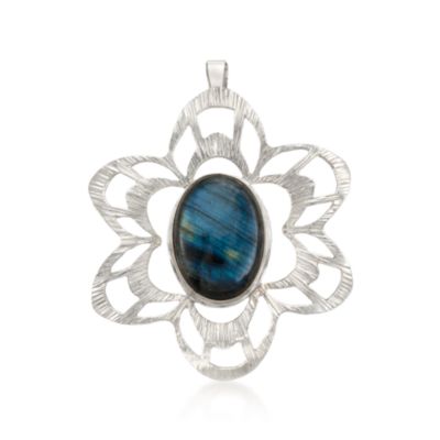 Blue Labradorite Flower Pin/Pendant in Sterling Silver and 14kt Yellow Gold &mdash; Alt Image 1