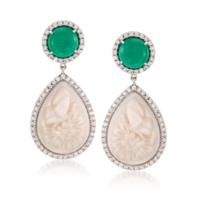 Carved Shell and Chalcedony Drop Earrings With 2.50 ct. t.w. CZ in Sterling Silver &mdash; Alt Image 1