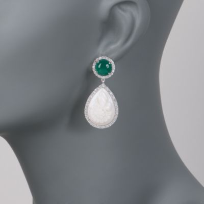 Carved Shell and Chalcedony Drop Earrings With 2.50 ct. t.w. CZ in Sterling Silver &mdash; Alt Image 2
