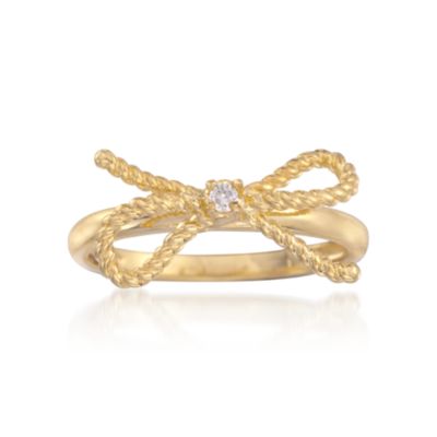 CZ Sterling Silver and 14kt Gold Plate Bow Ring &mdash; Alt Image 1