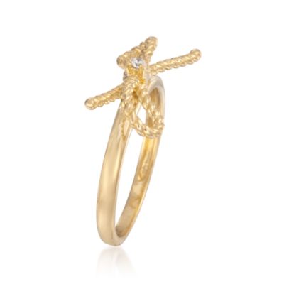 CZ Sterling Silver and 14kt Gold Plate Bow Ring &mdash; Alt Image 3