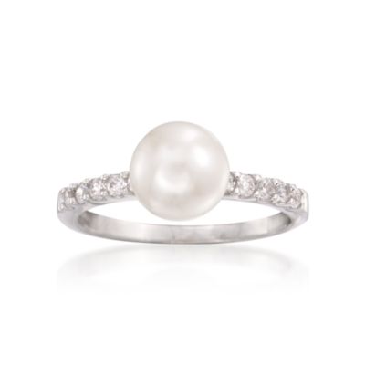8mm Pearl and .25 ct. t.w. CZ Ring in Sterling Silver &mdash; Alt Image 1