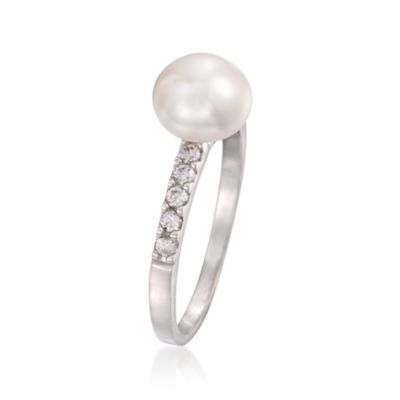 8mm Pearl and .25 ct. t.w. CZ Ring in Sterling Silver &mdash; Alt Image 3