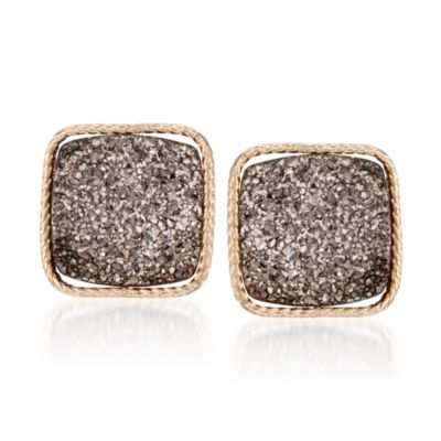 Italian 14kt Yellow Gold Gray Drusy Square Earrings &mdash; Alt Image 1