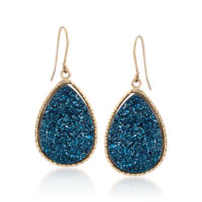 Italian Blue Drusy Earrings in 14kt Yellow Gold &mdash; Alt Image 1