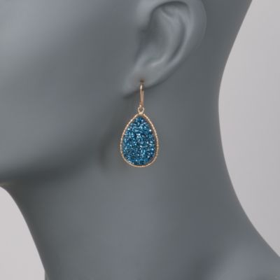 Italian Blue Drusy Earrings in 14kt Yellow Gold &mdash; Alt Image 2