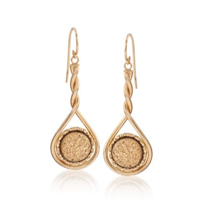 Italian Golden Drusy Twist Earrings in 14kt Yellow Gold &mdash; Alt Image 1