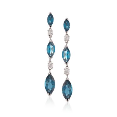5.00 ct. t.w. London Blue Topaz and .25 ct. t.w. Diamond Linear Earrings in 14kt White Gold &mdash; Alt Image 1