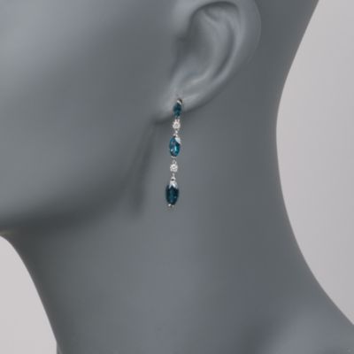 5.00 ct. t.w. London Blue Topaz and .25 ct. t.w. Diamond Linear Earrings in 14kt White Gold &mdash; Alt Image 2
