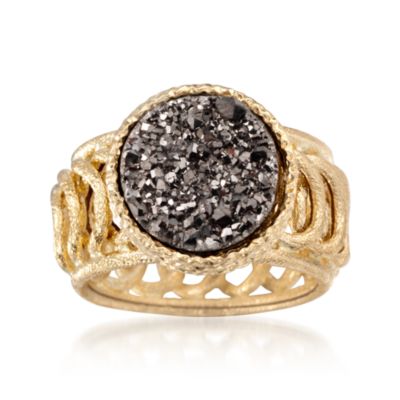Italian 14kt Yellow Gold Gray Drusy Ring &mdash; Alt Image 1