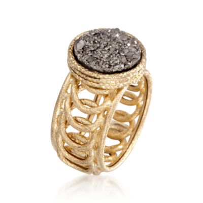 Italian 14kt Yellow Gold Gray Drusy Ring &mdash; Alt Image 3