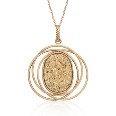Italian Golden Drusy Spiral Drop Necklace in 14kt Yellow Gold. 18" &mdash; Alt Image 1
