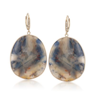 70.00 Carat t.w. Rough-Cut Sapphire Slice Earrings With .10 ct. t.w. Diamonds in 14kt Yellow Gold &mdash; Alt Image 1