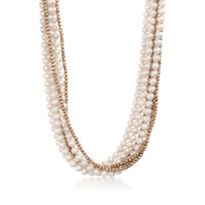 Pearl and Pyrite Torsade Necklace in 14kt Yellow Gold &mdash; Alt Image 1