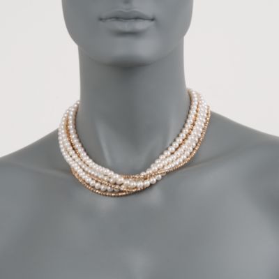 Pearl and Pyrite Torsade Necklace in 14kt Yellow Gold &mdash; Alt Image 2