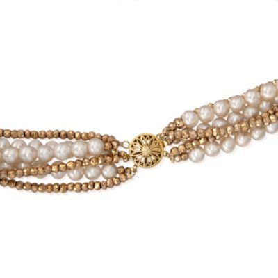 Pearl and Pyrite Torsade Necklace in 14kt Yellow Gold &mdash; Alt Image 3