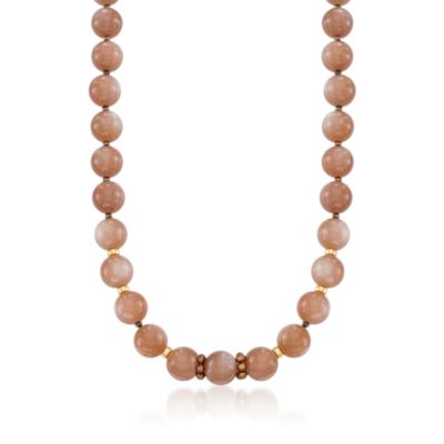 Peach Moonstone Bead Necklace in Two-Tone &mdash; Alt Image 1