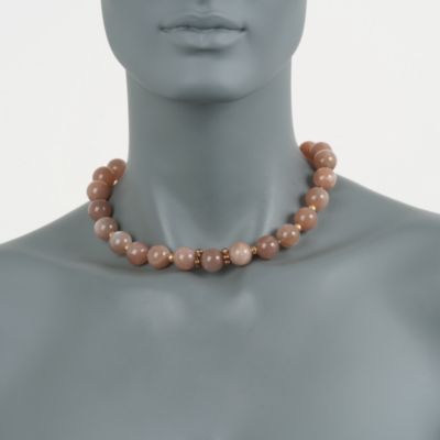 Peach Moonstone Bead Necklace in Two-Tone &mdash; Alt Image 2