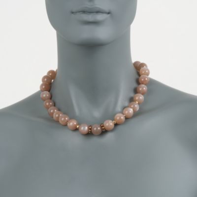 Peach Moonstone Bead Necklace in Two-Tone &mdash; Alt Image 3