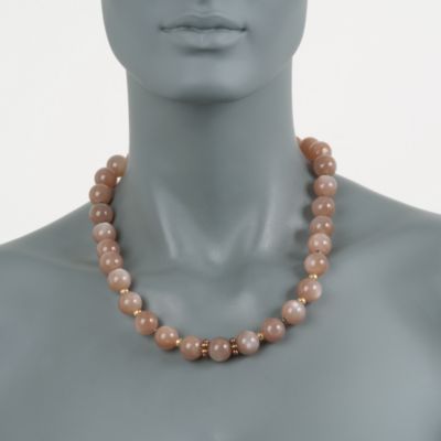 Peach Moonstone Bead Necklace in Two-Tone &mdash; Alt Image 4