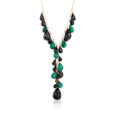 7.75 ct. t.w. Emerald and Black Onyx Y-Necklace With Black Spinel in 14kt Yellow Gold. 18" &mdash; Alt Image 1