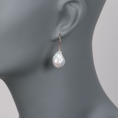 11-13mm Baroque Pearl Earrings in 14kt Yellow Gold &mdash; Alt Image 2
