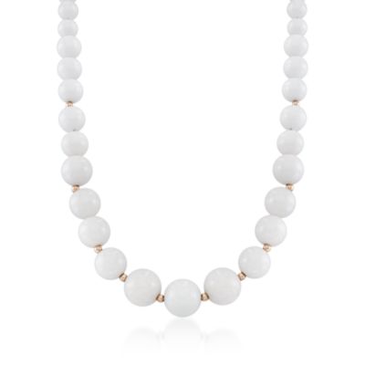 Graduated White Jade Bead Necklace in 14kt Yellow Gold &mdash; Alt Image 1