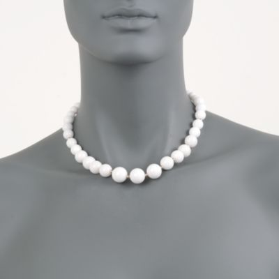 Graduated White Jade Bead Necklace in 14kt Yellow Gold &mdash; Alt Image 2