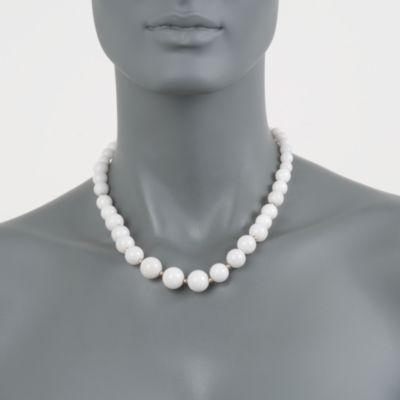 Graduated White Jade Bead Necklace in 14kt Yellow Gold &mdash; Alt Image 3