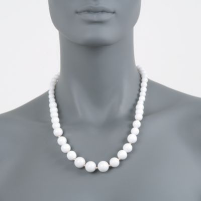 Graduated White Jade Bead Necklace in 14kt Yellow Gold &mdash; Alt Image 4