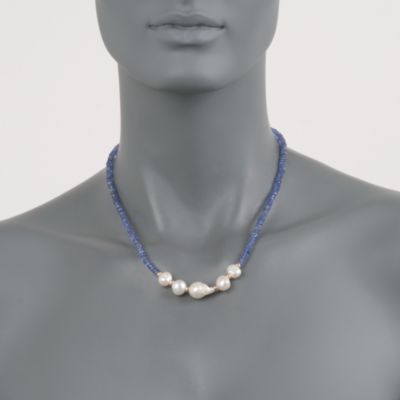Tanzanite Bead and Baroque Pearl Necklace in 14kt Yellow Gold. 18" &mdash; Alt Image 2