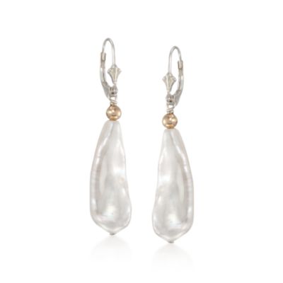 Long Baroque Pearl Drop Earrings in Two-Tone &mdash; Alt Image 1