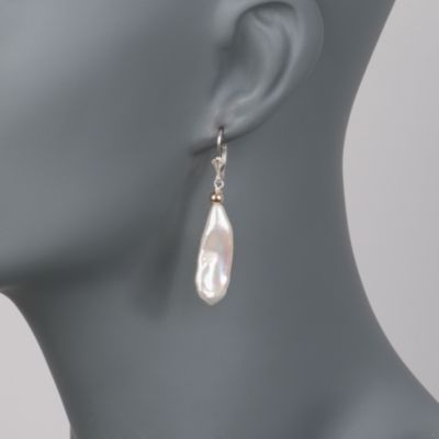 Long Baroque Pearl Drop Earrings in Two-Tone &mdash; Alt Image 2