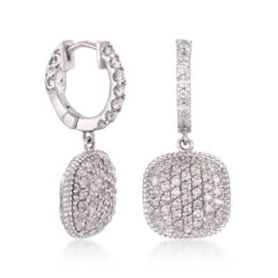 1.30 ct. t.w. Pave Diamond Drop Earrings in 14kt White Gold &mdash; Alt Image 3