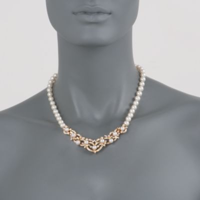 C. 1980 Vintage 6-7.5mm Pearl and .95 ct. t.w. Diamond Necklace in 18kt Yellow Gold. 18" &mdash; Alt Image 2