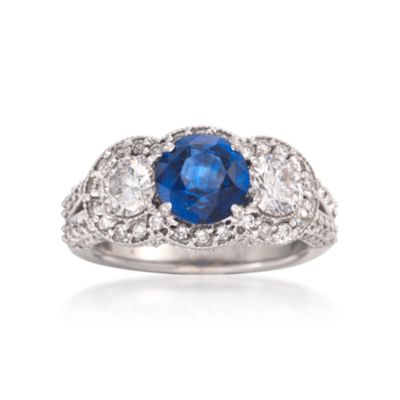 C. 2000 Vintage 2.20 Carat Sapphire and 1.80 ct. t.w. Diamond Ring in 14kt White Gold. Size 7.5 &mdash; Alt Image 1