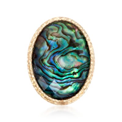 Italian Oval Abalone and Rock Crystal Doublet Ring in 14kt Yellow Gold. Size 6 &mdash; Alt Image 1