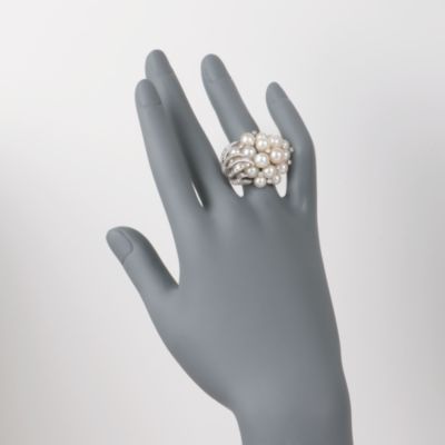 C.1950 Vintage Cultured Pearl and 1.55 ct. t.w. Diamond Cluster Ring in 14kt White Gold. Size 7.5 &mdash; Alt Image 2