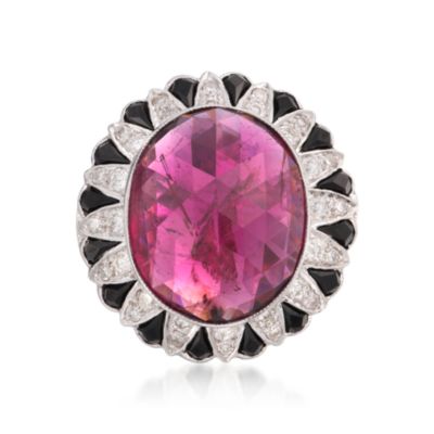 C.1990 Vintage 9.67 Carat Rubellite and .70 ct. t.w. Diamond Ring in 14kt White Gold. Size 6.75 &mdash; Alt Image 1