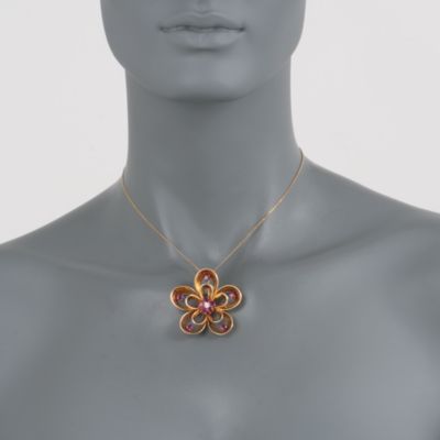 C. 1960 Vintage 2.50 ct. t.w. Ruby and Diamond Flower Pin Pendant in 14kt Yellow Gold &mdash; Alt Image 2